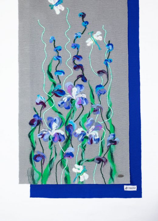 Wool Scarf with blue irises