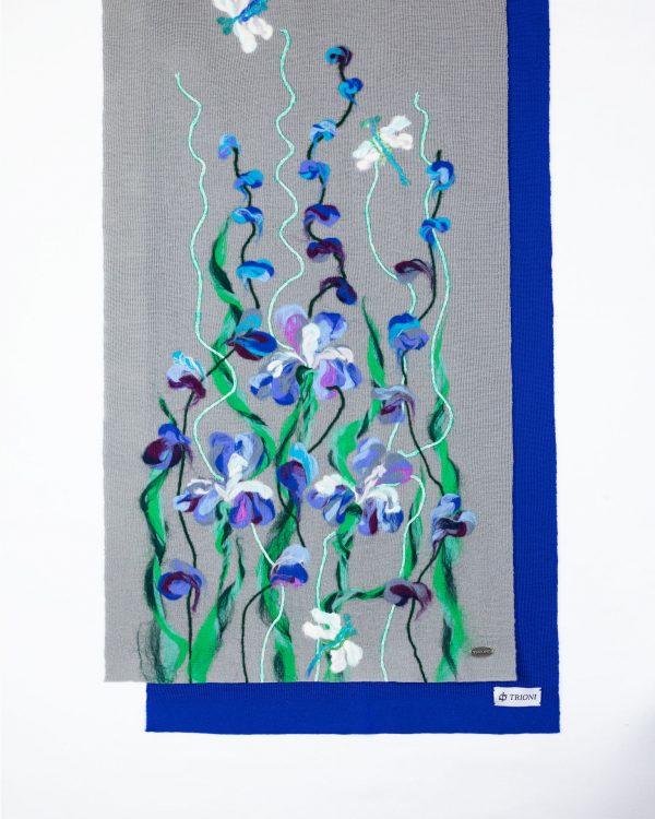 Wool Scarf with blue irises