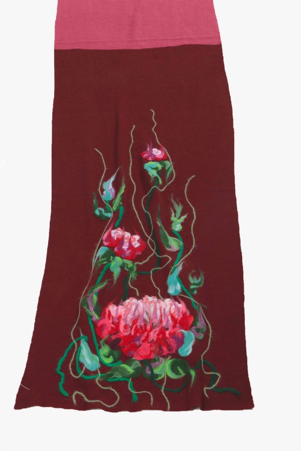 Wool Scarf with big red flower