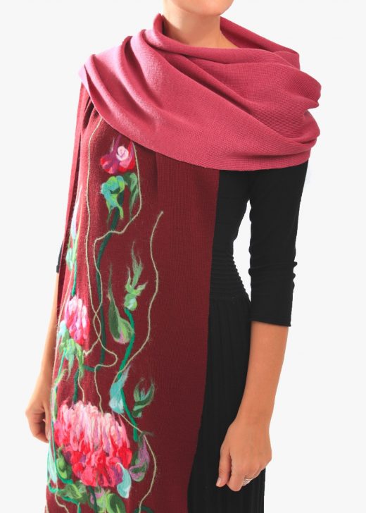Wool Scarf with big red flower