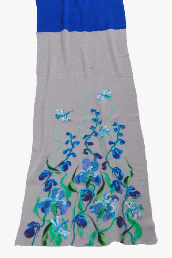 Wool Scarf with blue irises