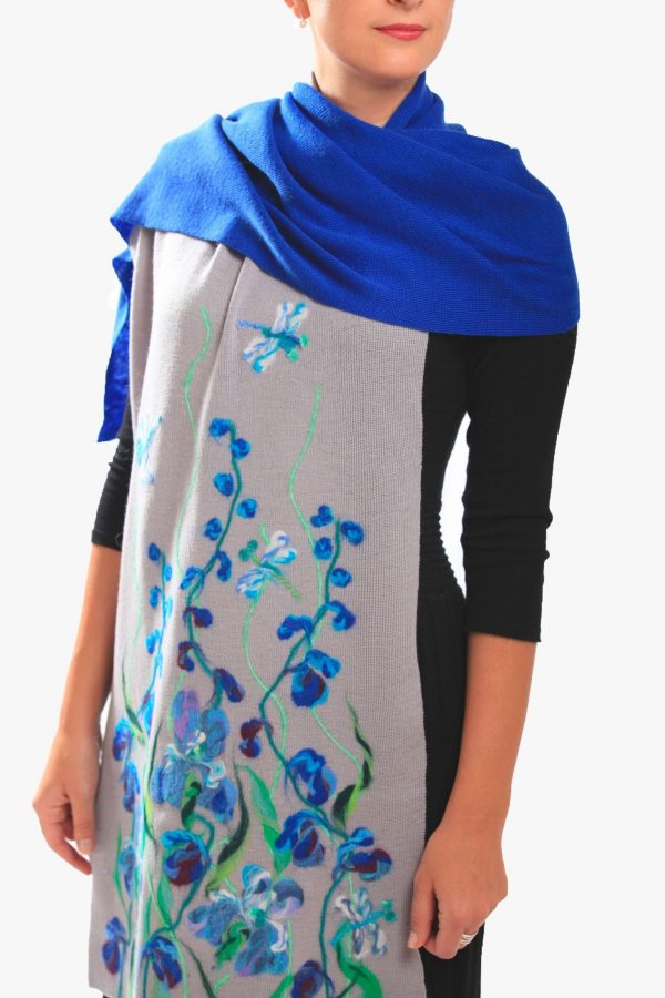 Wool Scarf with blue irises