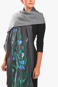 Photo Trioni Wool Scarf with blue irises II