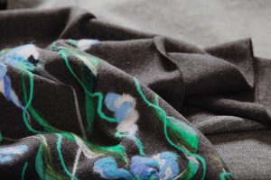 Photo Trioni Wool Scarf with blue irises II