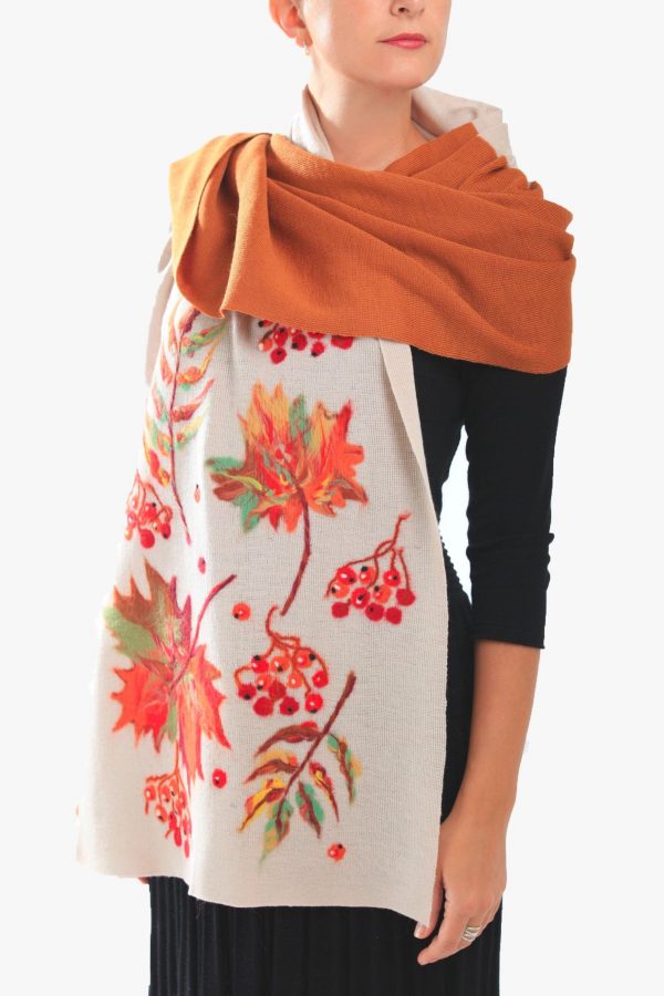 Wool Scarf with maple leaves