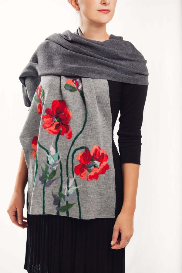 Wool Scarf with poppies