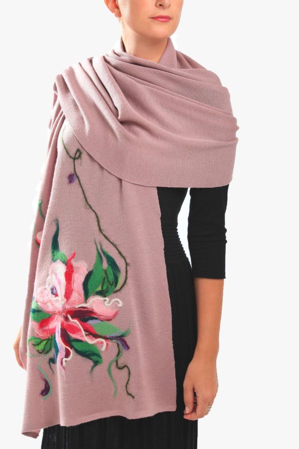 Wool Scarf with red flower