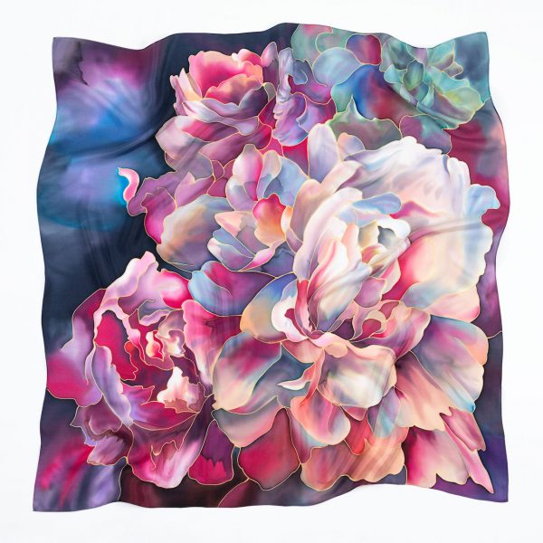 Silk Scarf with red-purple flower