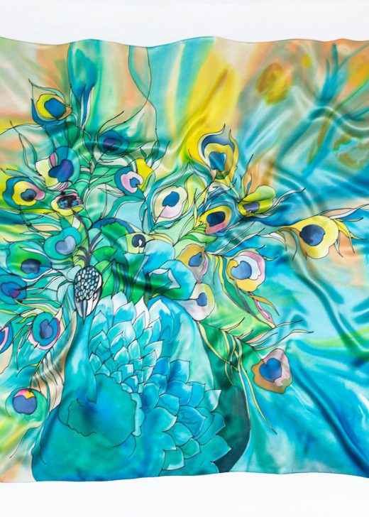 Silk Scarf with peacock tail