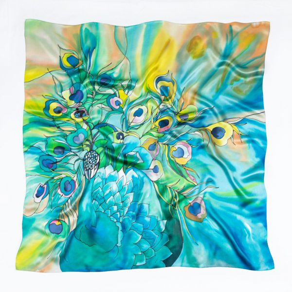 Silk Scarf with peacock tail
