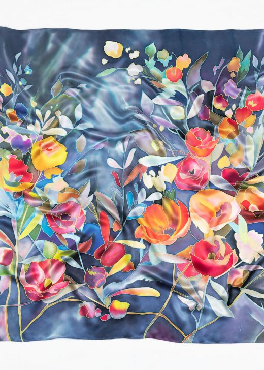 Silk Scarf with bright colorful flowers