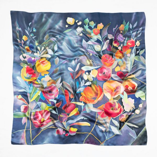 Silk Scarf with bright colorful flowers