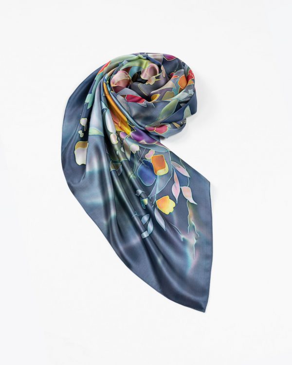 Silk Scarf with bright colorful flowers