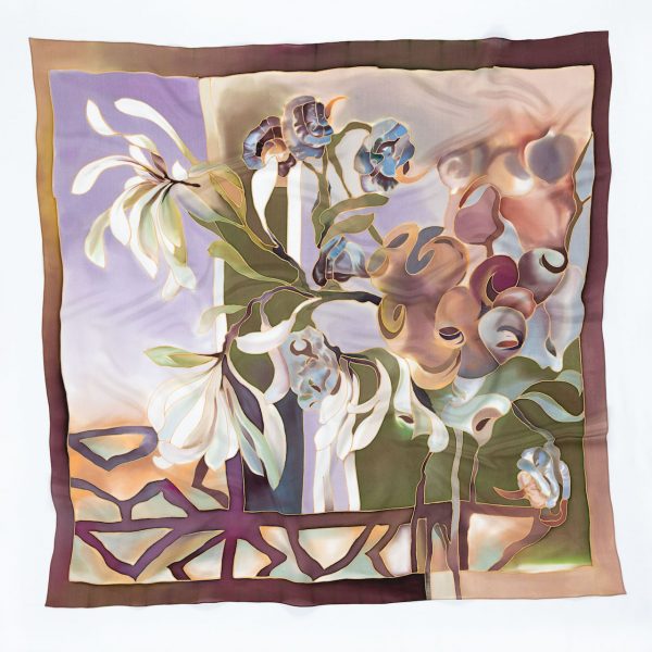 Silk Scarf with white flowers