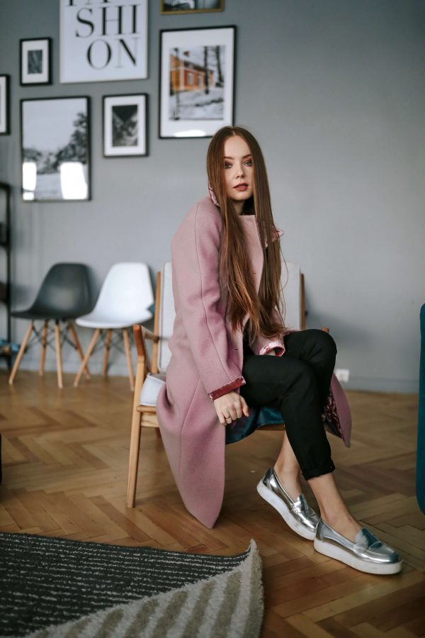 Wool coat in rose