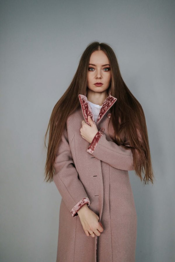Wool coat in rose