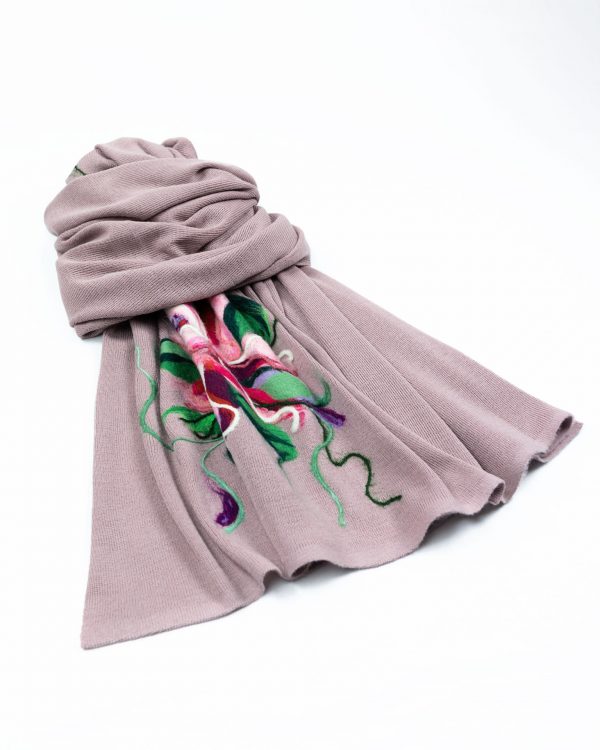 Wool Scarf with red flower